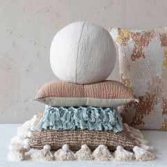 Two Sided Button and Fringe Lumbar Pillow