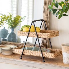 Two Tier Braided Hyacinth Tray With Stand