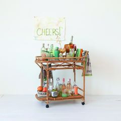 Two Tier Rolling Rattan Bar Cart