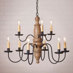 Two Tiered 9 Arm Wood Chandelier