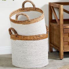 Two Toned Seagrass Storage Baskets Set of 3
