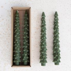 Unscented Tree Shaped Evergreen Taper Candle Set of 2