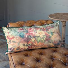 Velvet and Floral Print Accent Pillow