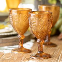 Vintage Amber Decorative Stemmed Glass