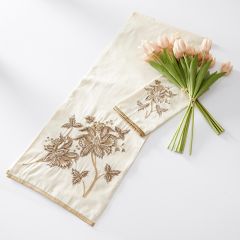 Vintage Floral Embroidery Tan Table Runner 72 Inch