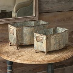 Vintage Inspired Distressed Painted Metal Planters Set of 2