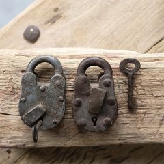 Vintage Iron Lock With Skeleton Key