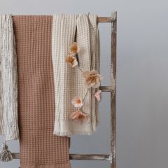 Waffle Weave Fringed Throw Natural