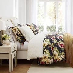 Washed Linen Peonies Comforter and Shams Set