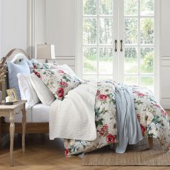 Washed Linen Peonies In Bloom Comforter and Shams Set