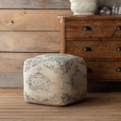 Weathered Blues Upholstered Ottoman