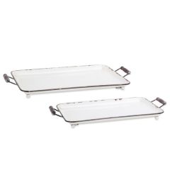 Weathered Edge Metal Tray With Handles, Set of 2