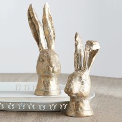 Weathered Gold Tone Rabbit Bust Statue