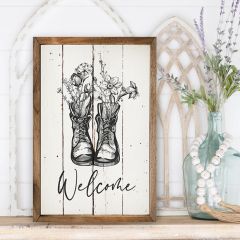 Welcome Floral Boots Framed Wall Art