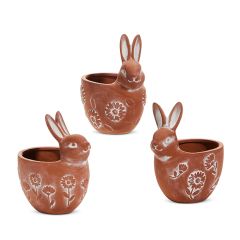 Whimsical Terracotta Bunny Planter Set of 3