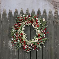White and Red Daisy and Heather Wreath