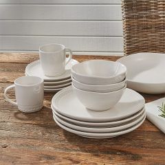 White Beaded Edge Ceramic Dinnerware 11 Inch Plate Set of 4