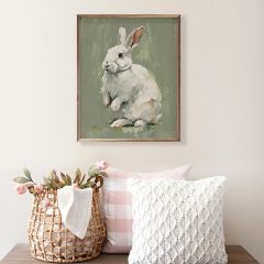 White Bunny On Green Framed Wall Decor