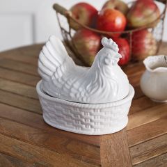 White Ceramic Dish With Hen Top