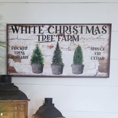 White Christmas Tree Farm Canvas Sign 