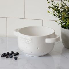 White Cottage Farmhouse Handled Ceramic Berry Bowl