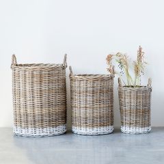 White Dipped Rattan Storage Baskets Set of 3