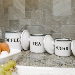 White Enamel Kitchen Canisters Set of 3