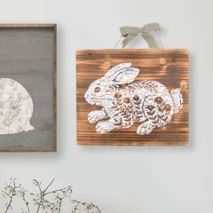 White Etched Rabbit and Flowers Wall Art