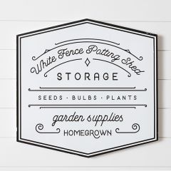 White Fence Potting Shed Metal Wall Sign