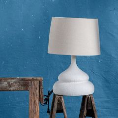 White Volcano Table Lamp With Linen Shade