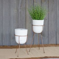 White Wash Clay Pot on Stand Set of 2