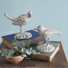 Whitewashed Cast Iron Bird Figurines Set of 2