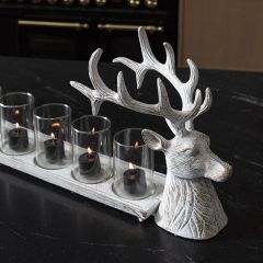 Whitewashed Deer Centerpiece With Votive Holders