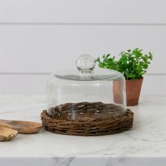 Wicker Tray with Glass Dome
