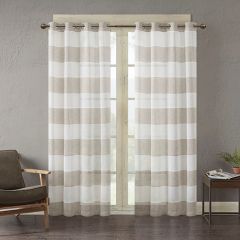 Wide Taupe Stripe Curtain Panel 95 Inch Set of 2