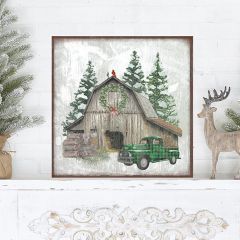 Winter Barn Scene Canvas Wall Art