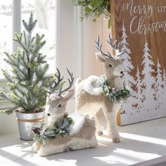 Winter Charms Deer with Wreath Figurine Set of 2