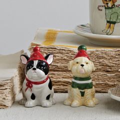 Winter Dog Ceramic Salt and Pepper Shaker Set