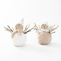 Wintry Fabric Snowman Figure Set of 2