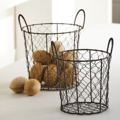 Wire Handled Farmhouse Storage Baskets Set of 2