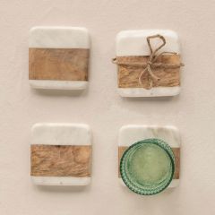 Wood and Marble Square Coaster Set of 4