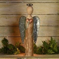 Wood and Metal Angel With Heart 12 Inch