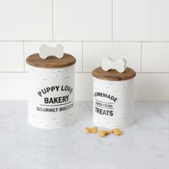 Wood and Metal Dog Treat Canister Set of 2