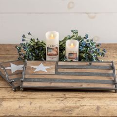 Wood and Metal Flag Tray Set of 2