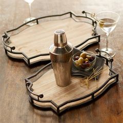Wood and Metal Nesting Tray Set of 2
