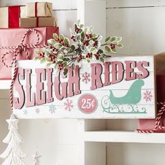 Wood and Metal Sleigh Rides Wall Sign