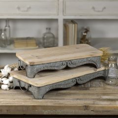 Wood and Metal Tray Risers, Set of 2