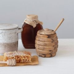 Wood Beehive Honey Jar With Dipper