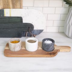 Wood Board With Pinch Pots and Spoon, 5 Piece Set
