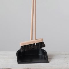 Wood Broom With Metal Dust Pan